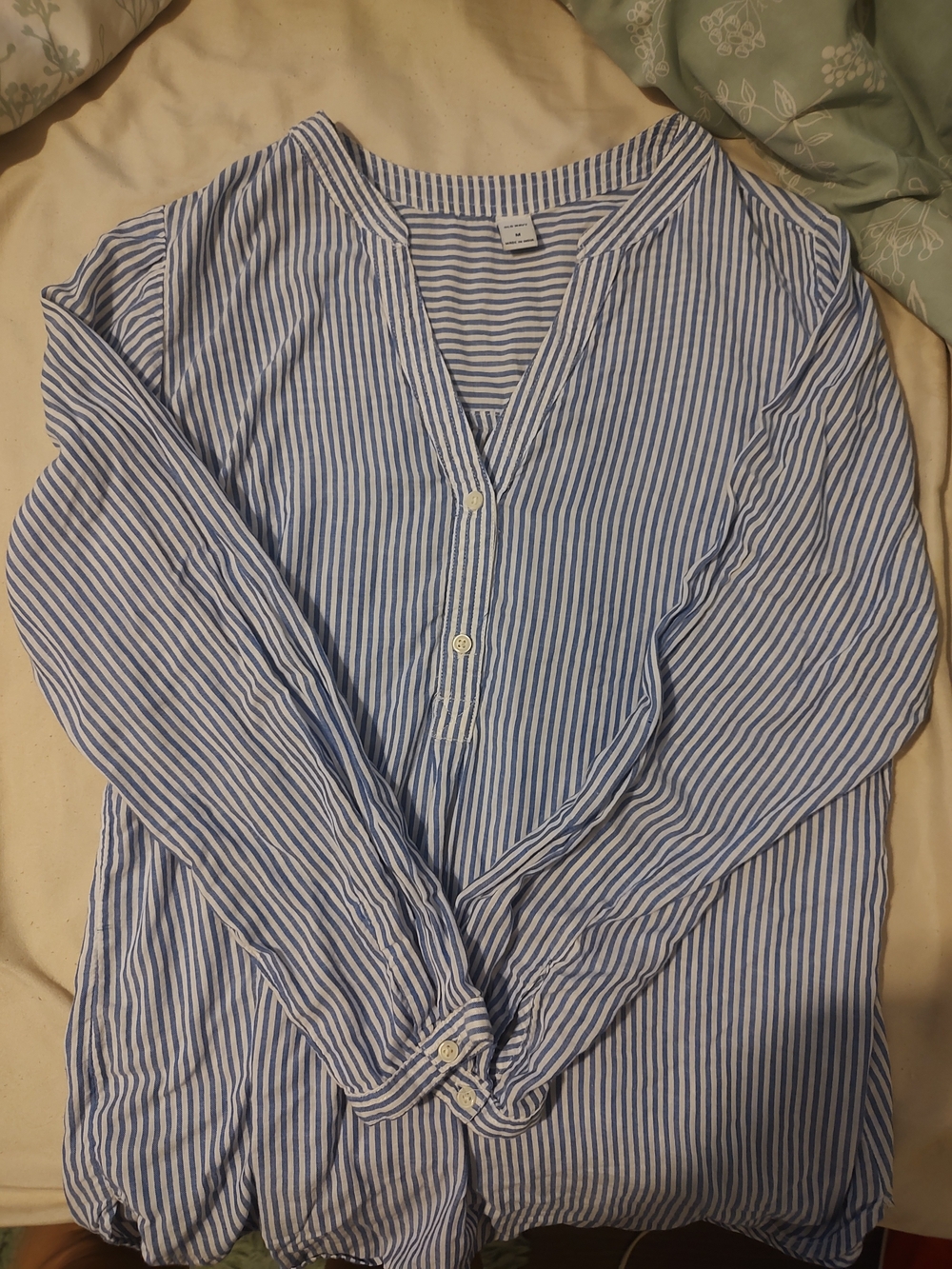 Old Navy Blue and White Striped Button-Front Casual Shirt